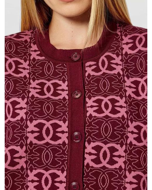 Pinko Red Knit Cardigan Long Sleeves Ribbed Cuffs Hem