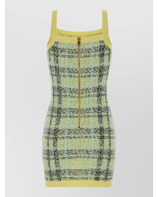 Balmain Green Embroidered Tweed Mini Dress