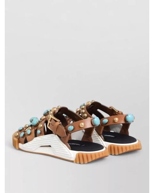 Dolce & Gabbana Brown Leather Studded Slides Sandals Open Toe for men