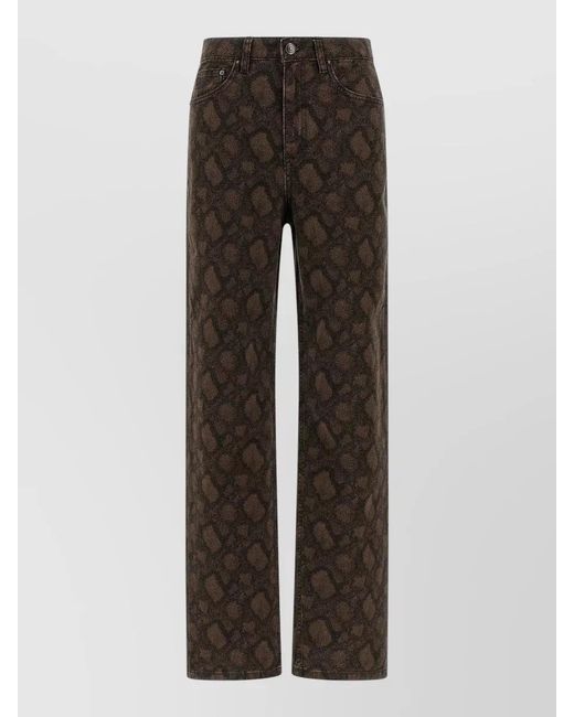 ROTATE BIRGER CHRISTENSEN Brown Animal-Print Denim Straight-Leg Trousers
