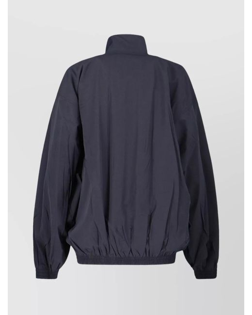 Balenciaga Blue Polyester Oversized High Collar Zip Bomber Jacket