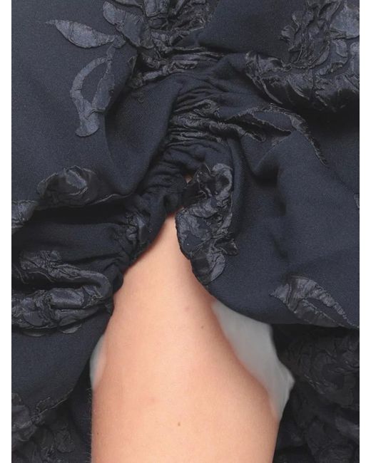 ROTATE BIRGER CHRISTENSEN Blue Jacquard Floral Puff-Sleeve Maxi Dress