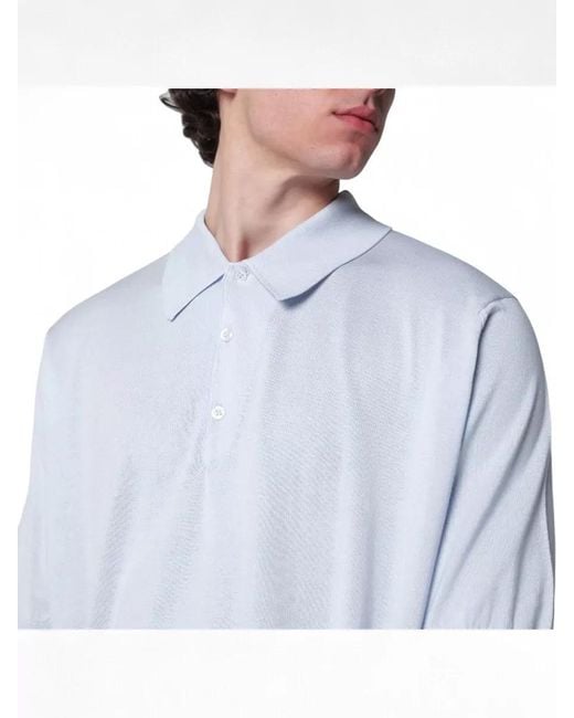 John Smedley Blue Short Sleeve Polo Collar Knit Top for men
