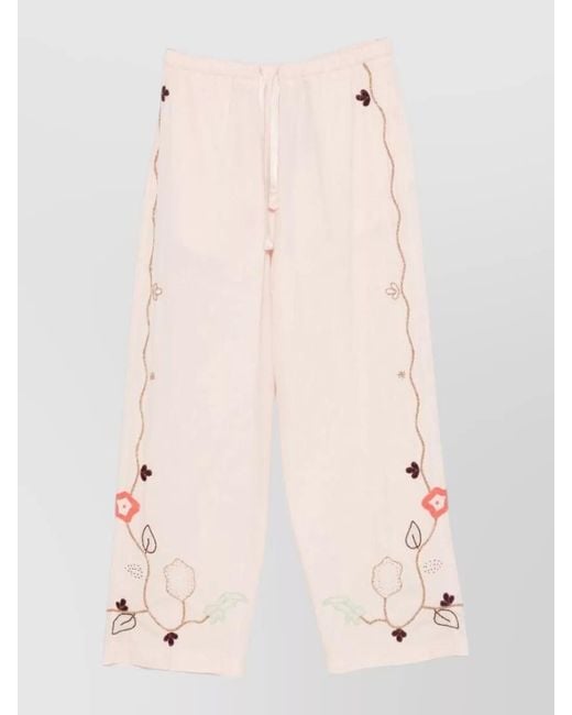 Forte_forte Natural Cotton Trousers Wide Leg Embroidered Design