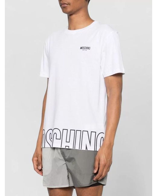 Moschino White Short Sleeve Crew Neck Straight Hem T-Shirt for men