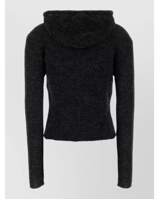 Our Legacy Black Alpaca Blend Cropped Hooded Knit Sweatshirt
