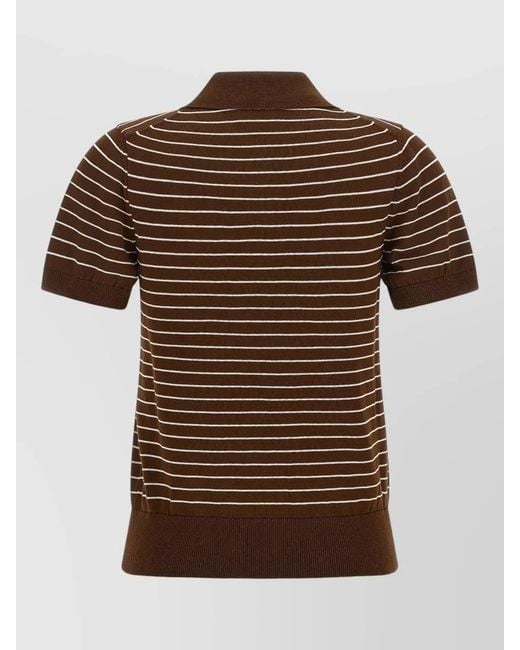 A.P.C. Brown Aline Knit Polo Shirt Pocket Stripe