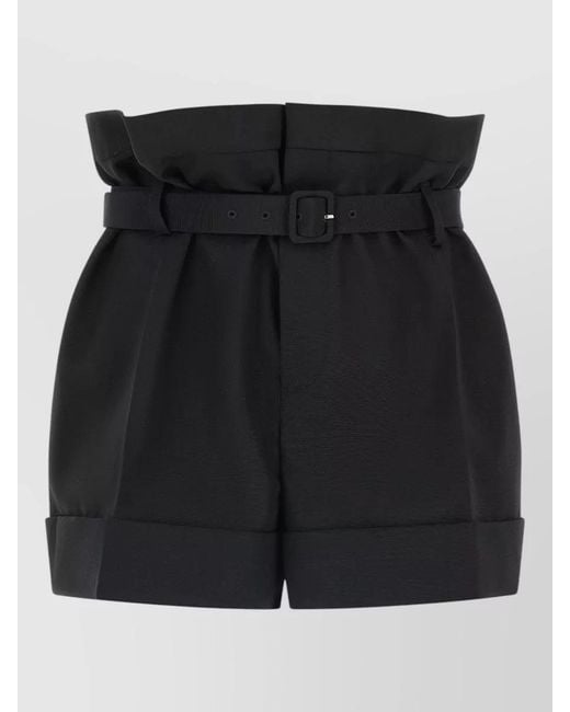 Saint Laurent Black Paperbag Waist Belted Shorts Cuffed Hem