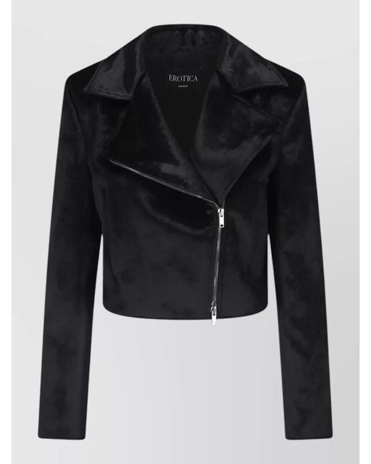 Dondup Black Cropped Velvet Coat Long Sleeves Collar