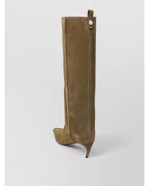 The Attico Green Knee Length Pointed Toe Suede Boots Tabs