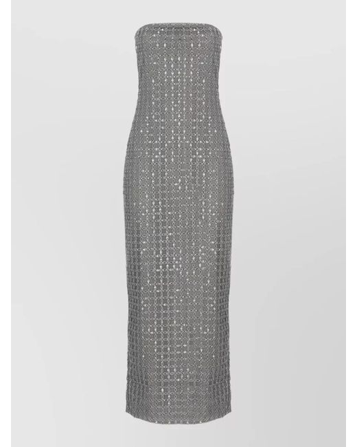 ROTATE BIRGER CHRISTENSEN Gray Bead-Embellished Strapless Maxi Dress