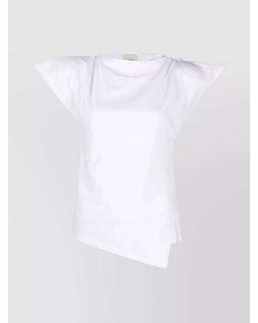 Isabel Marant White Asymmetric Padded Boat Neck Cotton T-Shirt