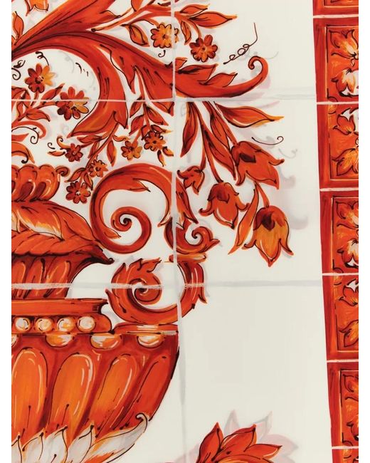 Dolce & Gabbana Red Maiolica Floral Square Hair Scarf