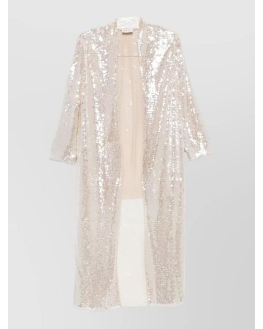 Forte_forte White Longline Sequin Evening Dustcoat Three Quarter Sleeves