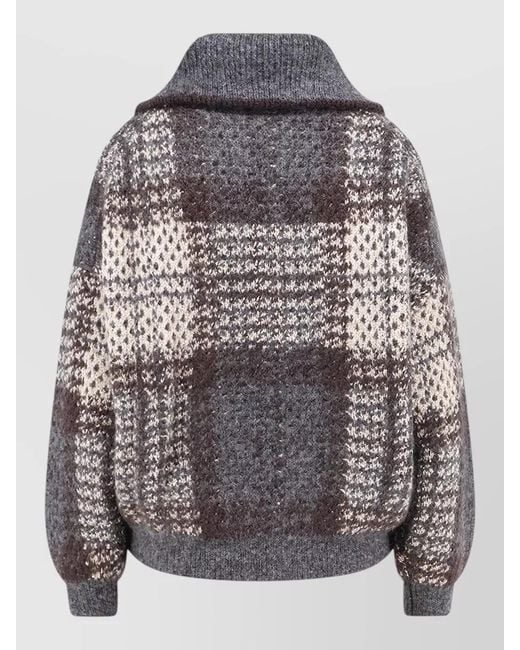 Brunello Cucinelli Gray Knit Cardigan Micro Sequin Embroidery Intarsia