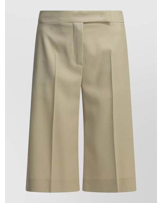 Max Mara Natural Wool Tailored Shorts Pleats Buttoned Back Pockets