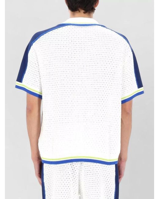 Casablanca Blue Crochet Logo Shirt Short Sleeves Pocket for men