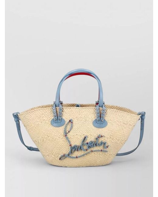 Christian Louboutin Blue Mini Cabata Tote Bag Raffia Straps