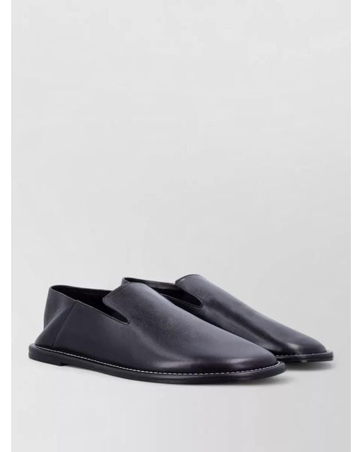 AMI Gray Leather Loafers Round Toe Contrast Stitching for men