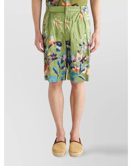 Etro Green Floral-Print Tailored Shorts for men