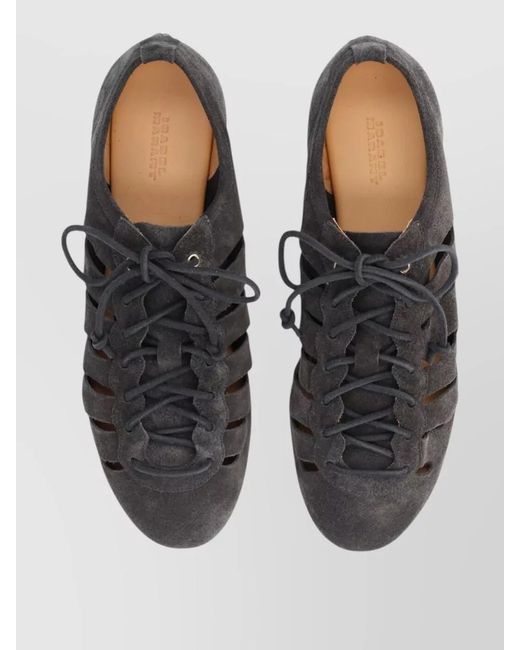 Isabel Marant Black Lace Up Shoes Round Toe Flat Sole