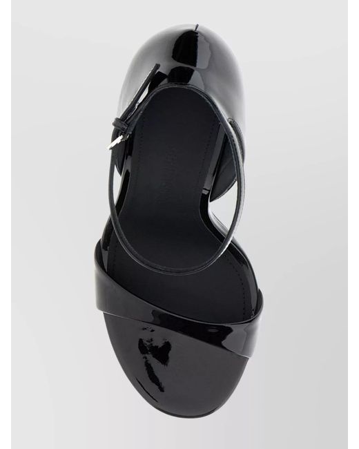 Ferragamo Black Leather Wedge Sandals