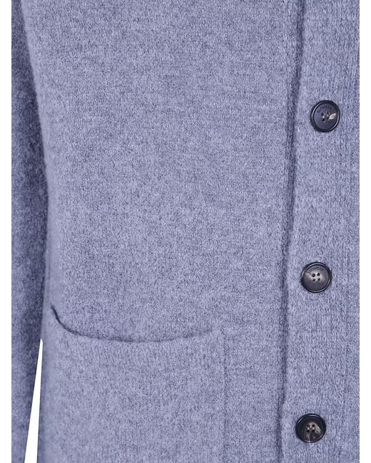 Zanone Blue Shirt Collar Cardigan Front Pockets Ribbed Texture for men