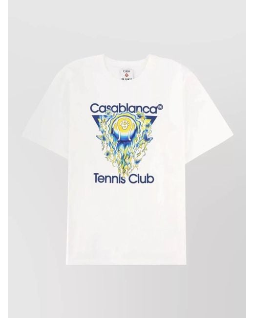 Casablanca White Short Sleeve Crew Neck Graphic T Shirt for men