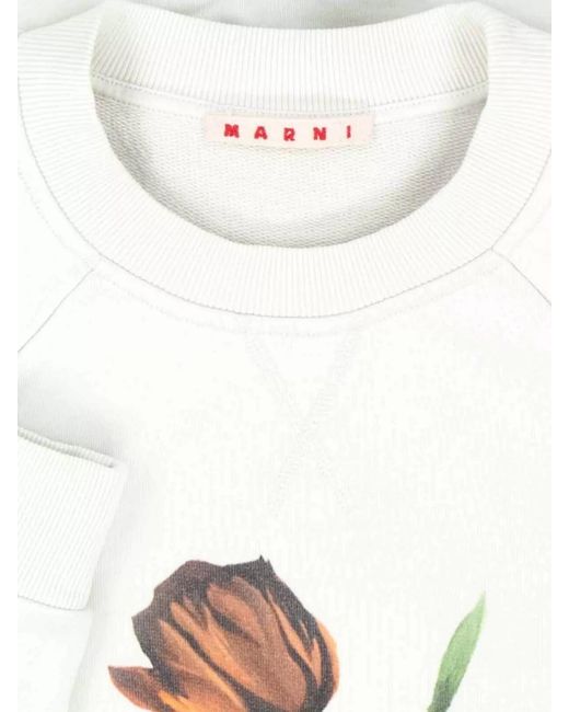 Marni White Cotton Printed Sweatshirt