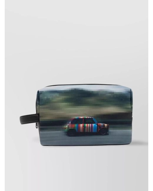 Paul Smith Blue Graphic Car Print Leather Handle Travel Bag for men