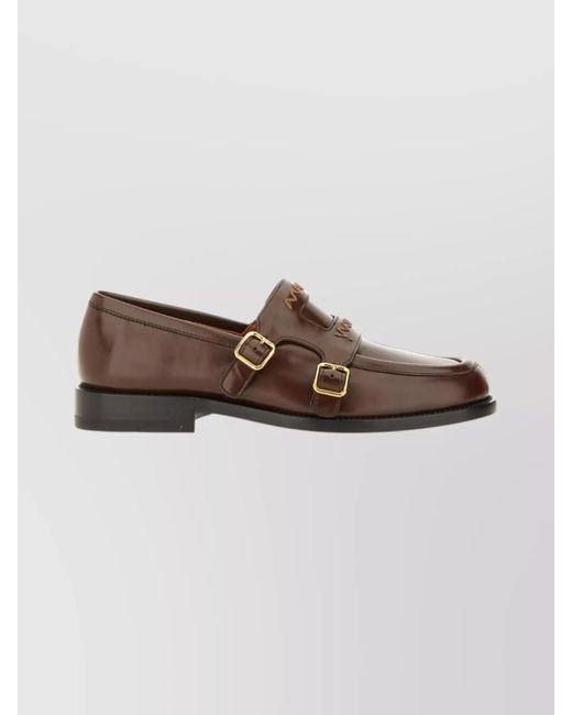 Marni Brown Leather Loafers With Stitched Detailing And Shape