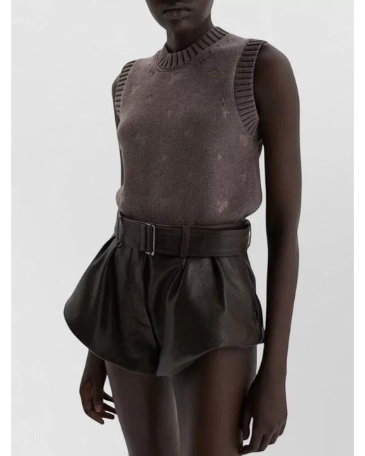 Magda Butrym Brown High Rise Leather Shorts Belt Detail
