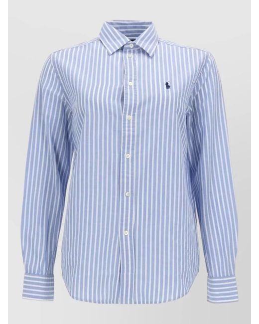 Polo Ralph Lauren Blue Striped Shirt Collared Neck Long Sleeves