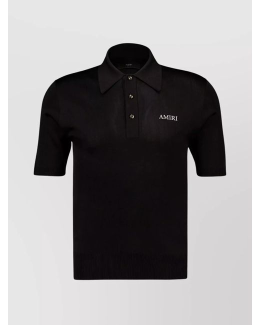 Amiri Black Polo Shirt With Ribbed Cuffs And Short Sleeves for men