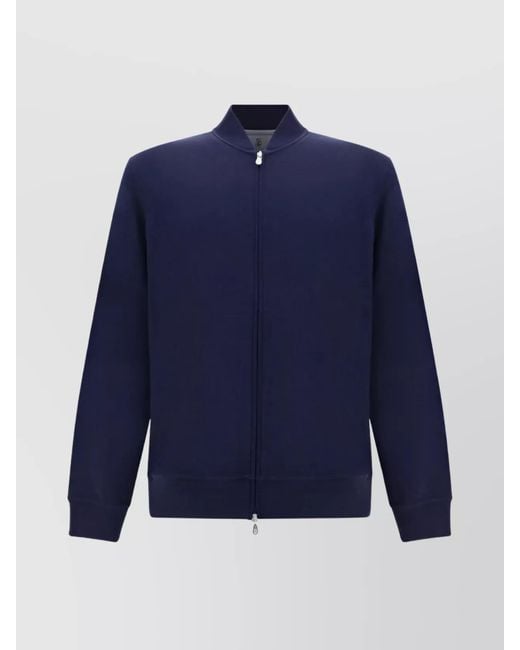 Brunello Cucinelli Blue Cotton High Collar Monochrome Sweatshirt for men