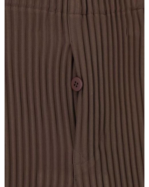 Homme Plissé Issey Miyake Brown Tailored Straight Pants Pleats Pockets Buttons for men
