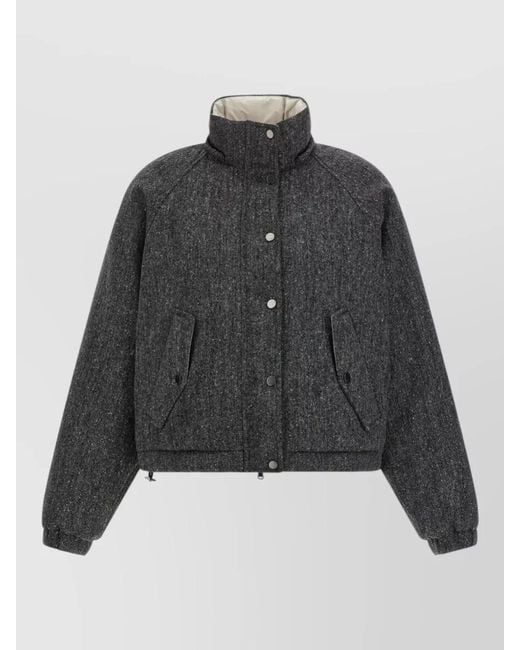 Brunello Cucinelli Black Hooded Silk Nylon Coat Elastic Cuffs Pockets