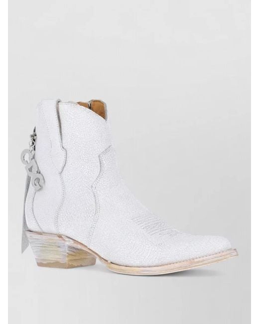 Comme des Garçons White Ankle Boots Pointed Toe Textured Finish Charm