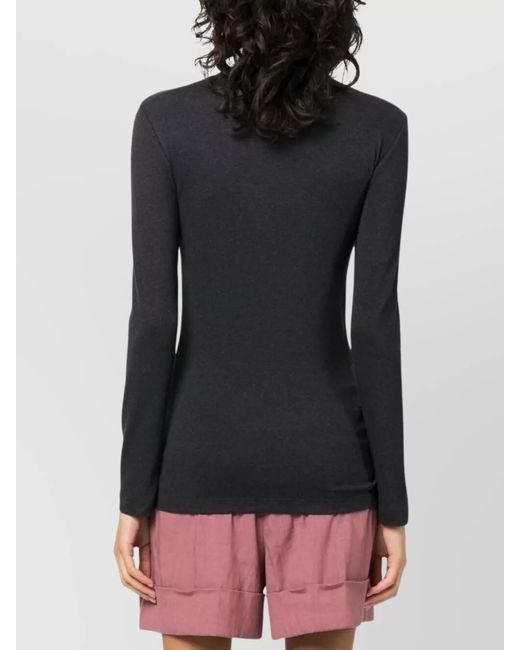 Brunello Cucinelli Black Ribbed Stretch Cotton Long-Sleeve T-Shirt