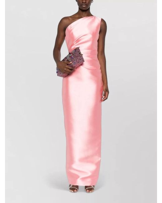 Solace London Pink Kira One Shoulder Satin Maxi Dress