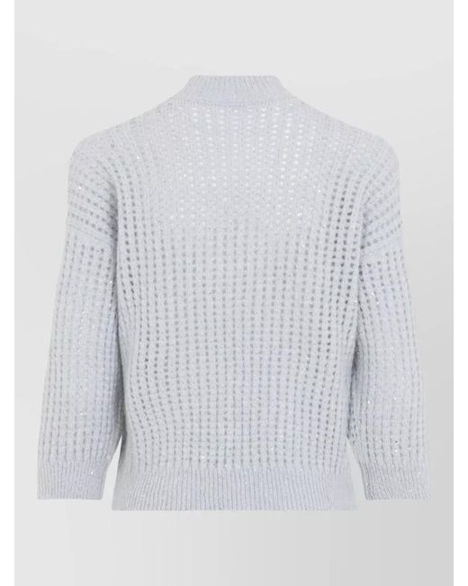 Peserico White Sparkly High Neck Relaxed Knit Sweater