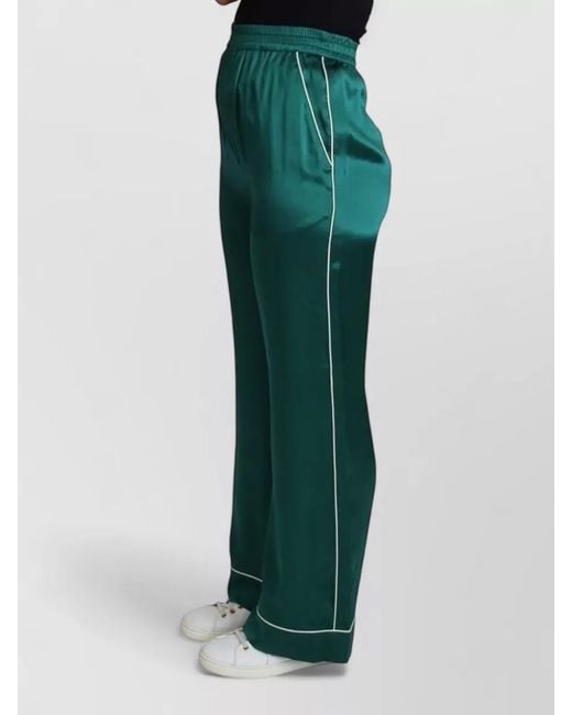Dolce & Gabbana Green Silk High-Rise Wide-Leg Trousers