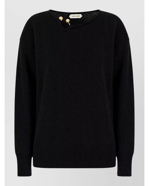Alberta Ferretti Black Long Sleeve Crew Neck Knit Top Buttons
