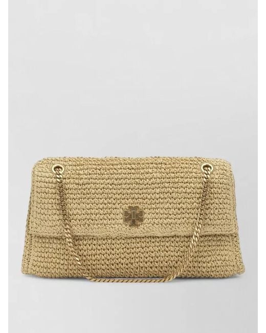 Tory Burch Natural Woven Texture Clutch Bag Chain Strap