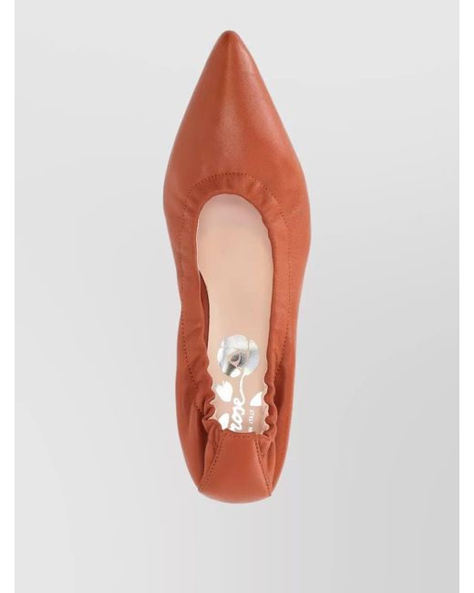 LA ROSE Brown Ballerina Shoes Elastic Trim Kitten Heel Pointed