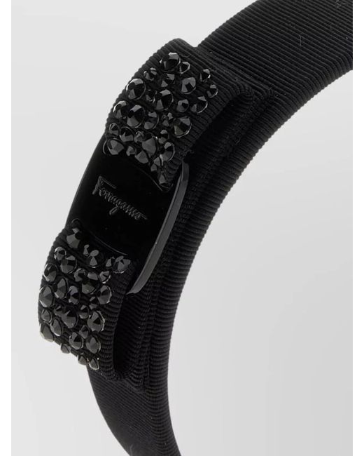 Ferragamo Black Fabric Hairband Embellished Design Bow Detail