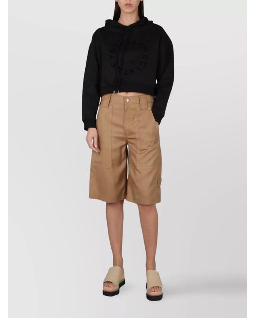 Stella McCartney Black Cropped Hooded Cotton Sweatshirt