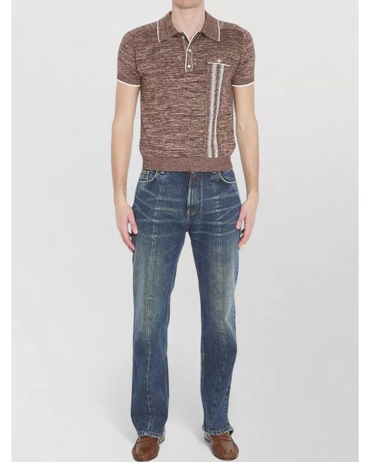 Versace Blue Silk-Blend Mouliné Knit Polo Shirt for men
