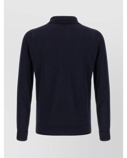 John Smedley Blue Fine-Knit Polo Shirt for men