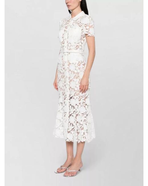 Self-Portrait White Lace Midi Dress Floral Pattern Belt